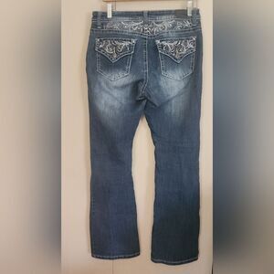 82 Love Nation Jeans Distressed Embroidery silver sequins on back yoke & pockets